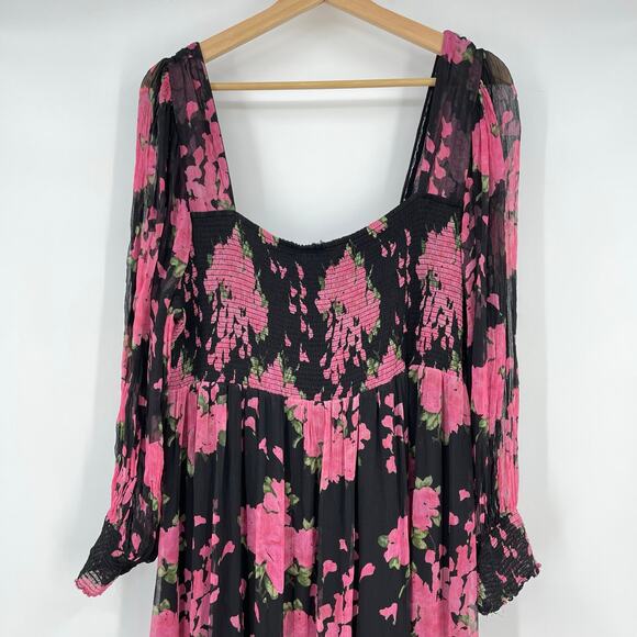 RIXO | Yas Shirred Midi Dress Blossom Pink Floral Chiffon 4XL 18 Plus Size - Picture 5 of 16